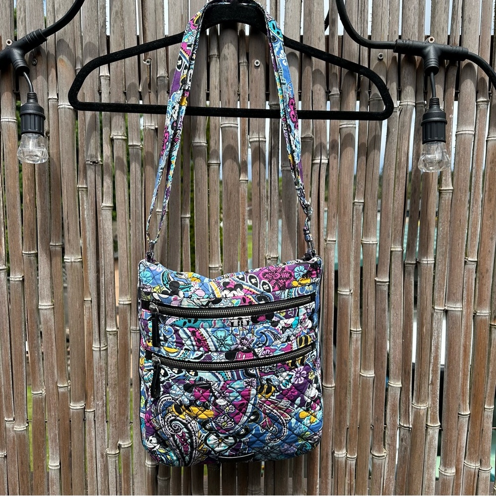 Vera Bradley Disney Purple Paisley Mickey Hipster Crossbody Triple Zip Purse
